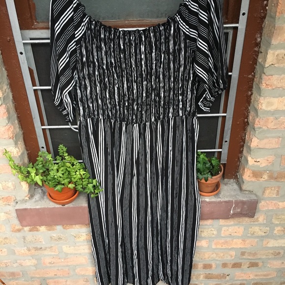 City Chic stripe play midi smocked black white NWT - Picture 3 of 8